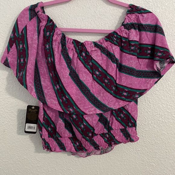 NWT- Wrangler- retro off the shoulder striped top- Size small - Picture 6 of 7